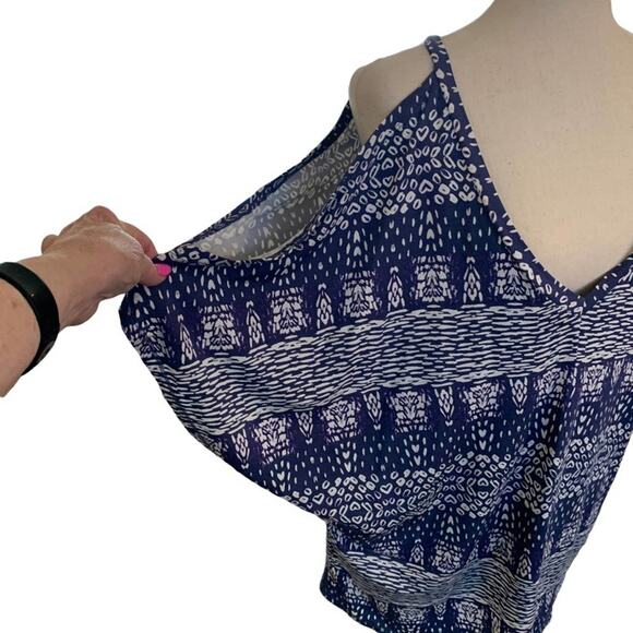 New La made blouse top cold shoulder spaghetti strap.  Blue print size medium - Picture 3 of 9
